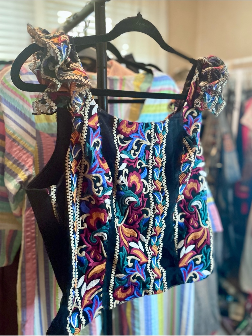 Eva Franco Embroidered Floral Crop Top for Anthropologie